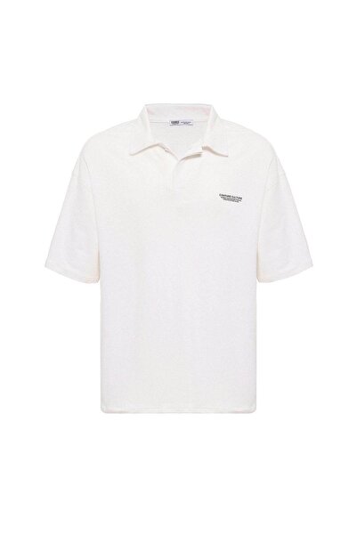 Vamos Oversize T-Shirt Ecru Polo Neck