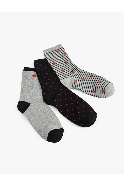 Koton Set of 3 Polka Dot Strawberry Patterned Multicolored Socks