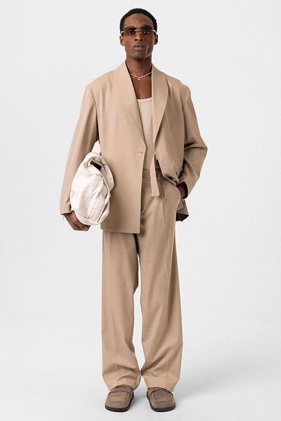 Vamos Beige Oversize Suit Belted Closure