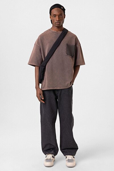 Vamos Μπλουζάκι oversized - Καφέ που πλένεται με λεπτομέρεια κατάλληλης κατάστασης για την πλύση