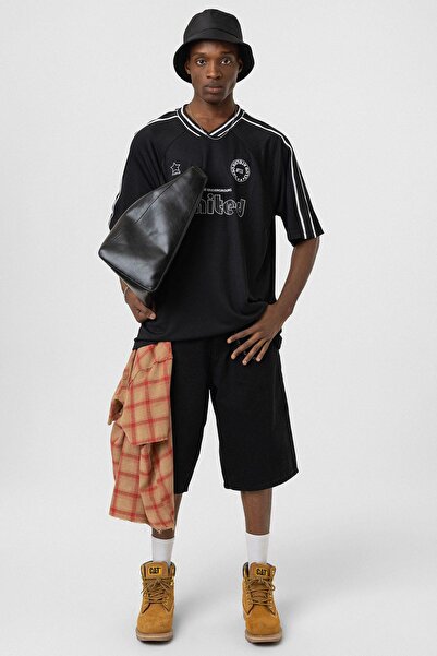 Vamos Baskılı Oversize Forma Tişört Siyah