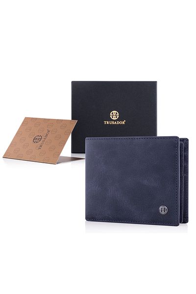 Trusador Treviso Classic Navy Blue Genuine Leather Men's Wallet with Coin Pocket Rfid Protection Gift