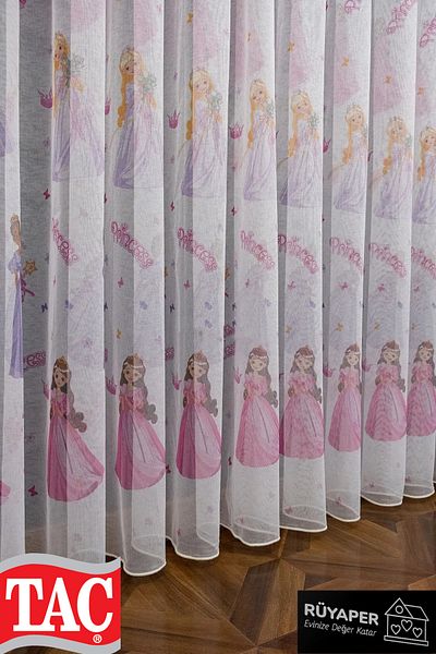 Taç Dream Princess Patterned Linen Children's Room Tulle Does Not Want to Iron Frequently