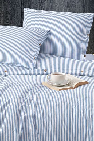 Larispera Set de husă de pilota cu dungi Ranforce din bumbac cu nasturi supradimensionate Set husă de pilota King Size