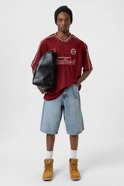 Vamos Baskılı Oversize Forma Tişört Bordo