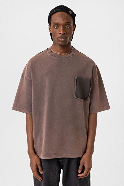 Vamos Μπλουζάκι oversized - Καφέ που πλένεται με λεπτομέρεια κατάλληλης κατάστασης για την πλύση