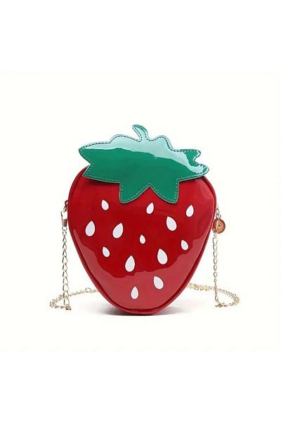 darko Strawberry Shaped Bag - Maiden Green and Red Shiny Postman Strawberry Shoulder Bag