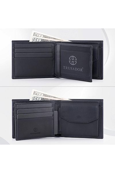 Trusador Treviso Classic Black Coin Pocket Genuine Leather Men's Wallet with Rfid Protection Gift