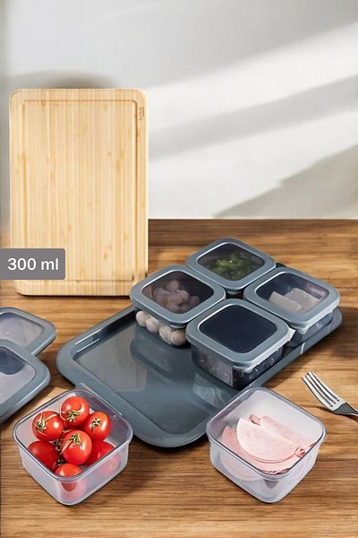 Buclee 7 Piece Breakfast Set with Tray Airtight Silicone Lids Storage Containers
