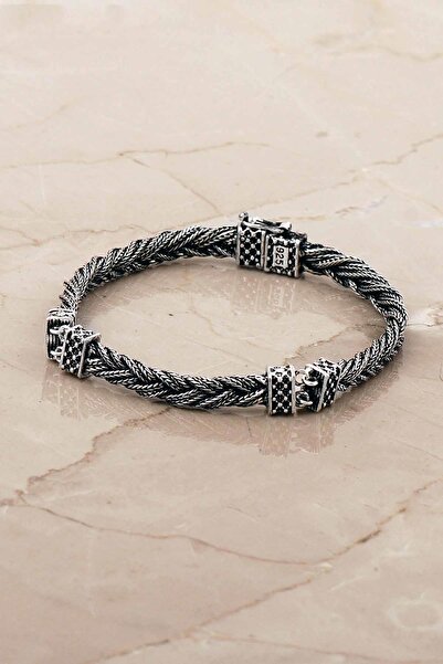 Sümer Telkari Hasır Örgü Elişi 21 Cm Gümüş Erkek Bileklik 4770