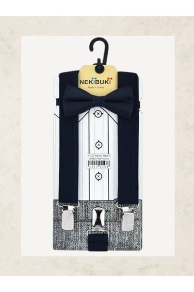 bebek_iklimi Navy Blue Children's Bow Tie and Trouser Suspender Set 1-9 Years Old School Ceremonial Clothing