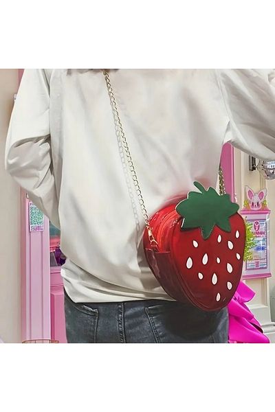darko Strawberry Shaped Bag - Maiden Green and Red Shiny Postman Strawberry Shoulder Bag