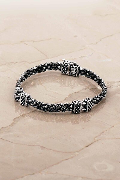 Sümer Telkari Hasır Örgü Elişi 20,5 Cm Gümüş Erkek Bileklik 4771