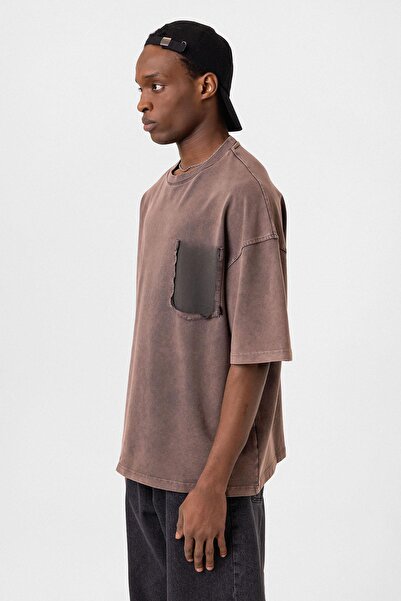 Vamos Μπλουζάκι oversized - Καφέ που πλένεται με λεπτομέρεια κατάλληλης κατάστασης για την πλύση