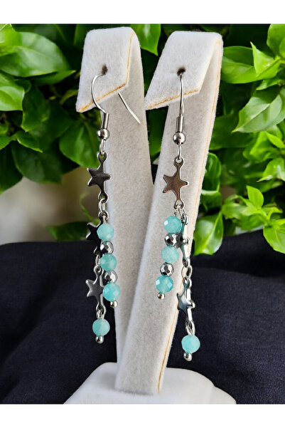 Home الحجر الطبيعي حجر امازونيتي المرصعة بالنجوم طويلة سالكم الصلب الأقراط