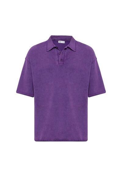 Vamos Μωβ μπλουζάκι oversized - Λαιμόκοψη πόλο - Πλένεται