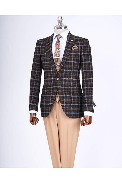 TerziAdemAltun Jachetă pentru bărbați în carouri slim fit în stil italian, neagră T13437