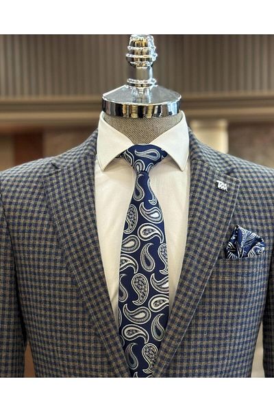 TerziAdemAltun Jachetă pentru bărbați în stil italian slim fit mono guler bleumarin T10748