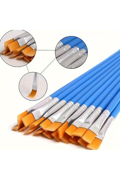 Home Set of 20 Synthetic Bristle Painting Brushes - 10 Pointed Tip + 10 Flat Tip Professional Artist Brushes