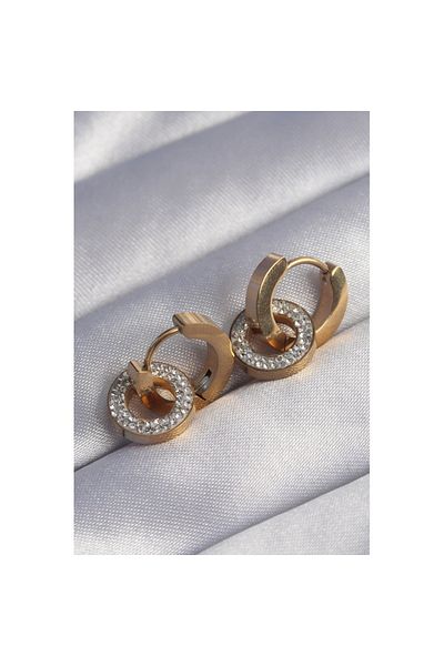 Skygo 316L Steel Gold Color Zircon Stone Interlocking Oval Earrings - Tj-Bkp9014