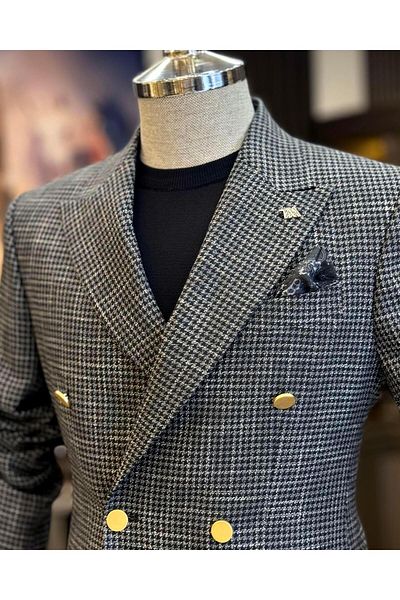 TerziAdemAltun Jachetă pentru bărbați în stil italian slim fit cu model picioare de găină, neagră T12553