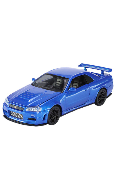 Choice1 سيارة محاكاة سريعة من سبائك معدنية زرقاء GTR R34 SKYLINE بمقياس 1:32، ومركبات لعب، وسيارات غاضبة D