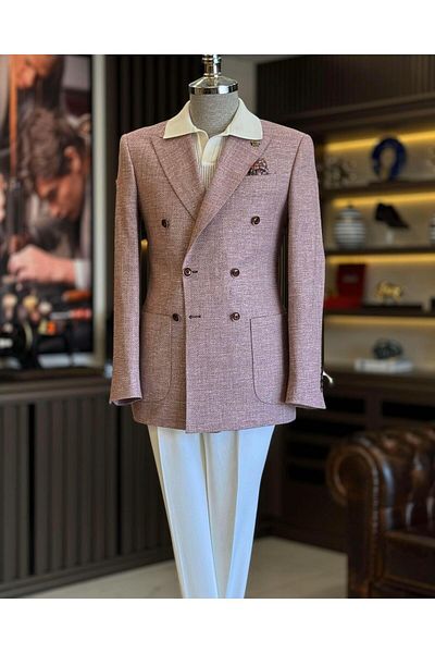 TerziAdemAltun Italian Style Slim Fit Double Breasted Men's Jacket Burgundy T12217