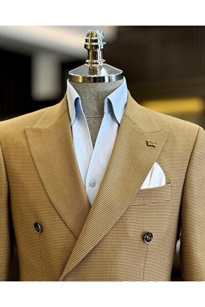 TerziAdemAltun Италиански стил, тясна кройка, качула с качула, мъжко сако, кафяво T12625