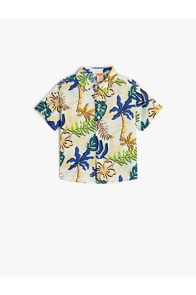 Koton Palm Print Single Pocket Cotton Short Sleeve Shirt