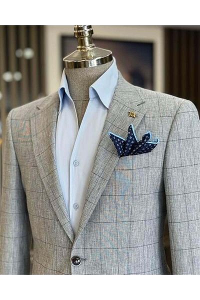 TerziAdemAltun Italian Style Slim Fit Plaid Men's Jacket Navy Blue T12549