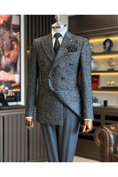 TerziAdemAltun Jachetă pentru bărbați în stil italian slim fit cu buzunar dublu, neagră T11259