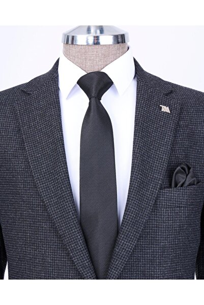 TerziAdemAltun Italian Style Slim Fit Men's Mono Collar Jacket - Anthracite T13536