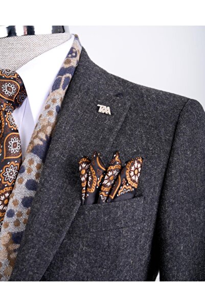 TerziAdemAltun Italian Style Slim Fit Mono Collar Men's Single Jacket Anthracite T13346