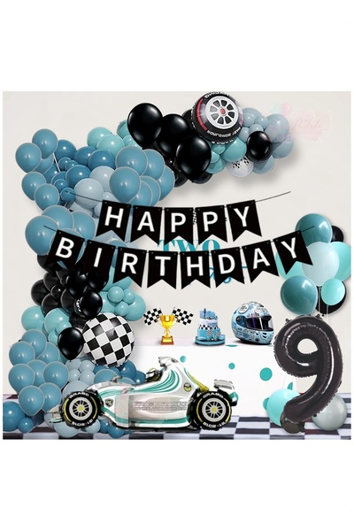 BİDOLUMUTLULUK Yarış Arabası Yaş Rakamlı Doğum Günü Konsepti Parti Eğlence Ku...