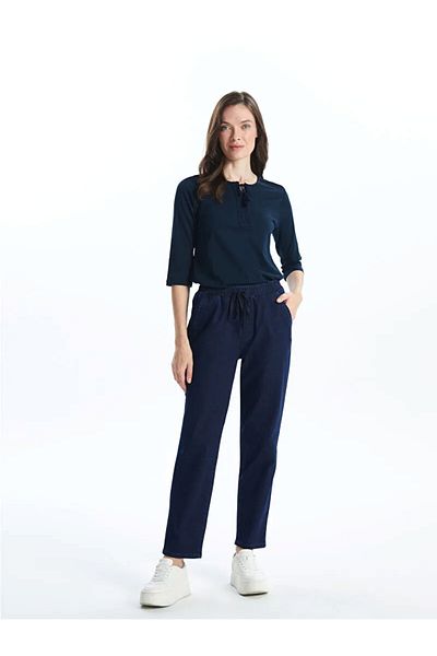 LC Waikiki Indigo Elastic Waist Straight Fit Women's Jean Trousers