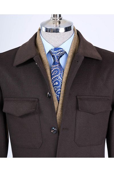 TerziAdemAltun Ανδρικό καφέ Slim Fit Αθλητικό Μονό Μπουφάν Ιταλικού στυλ - T13478