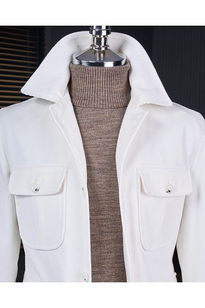 TerziAdemAltun Jachetă sport pentru bărbați din catifea slim fit în stil italian ecru T13344