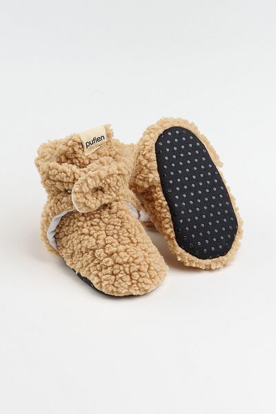 pufien Non-Slip Sole Baby Slippers – Beige Slippers with Plush and Sweat-Proof Organic Cotton Lining
