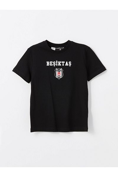 LC Waikiki Tricou pentru băiat cu mânecă scurtă cu imprimeu negru pentru copii LCW