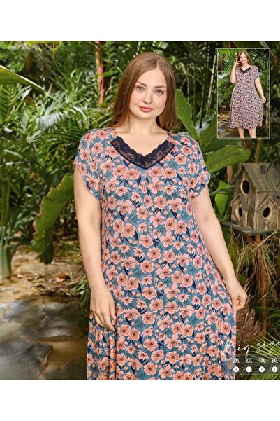 İpek Women's Short Sleeve Plus Size Lace Nightgown