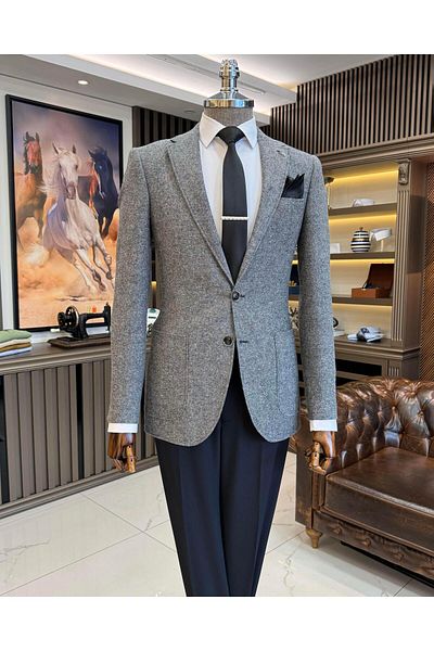 TerziAdemAltun Jachetă pentru bărbați în stil italian slim fit mono rever negru T10747