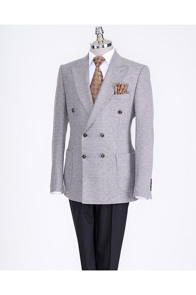 TerziAdemAltun Ανδρικό γκρι Slim Fit ιταλικό στυλ Kravuze μονό μπουφάν - T13336
