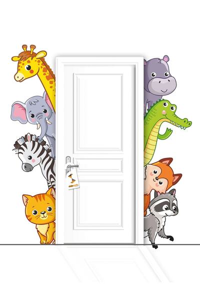 Sticksy Çocuk Odası Kapı Kenarı Dolap Dekoratif Duvar Sticker Sevimli Safari ...
