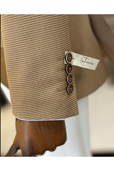 TerziAdemAltun Италиански стил, тясна кройка, качула с качула, мъжко сако, кафяво T12625