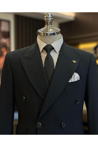 TerziAdemAltun Jachetă pentru bărbați în stil italian slim fit la două piept negru T12235