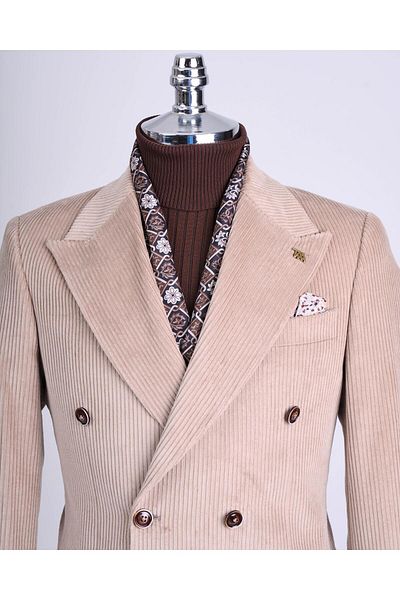 TerziAdemAltun Ιταλικό στυλ slim fit βελούδινο μονό σακάκι μπεζ T13453