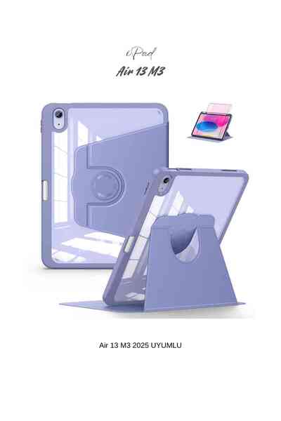 Fuchsia iPad Air 13 2025 M3 Çip Uyumlu 360° Dönebilen Yatay Dikey Standlı Fuchsia Pino Tablet Kılıfı