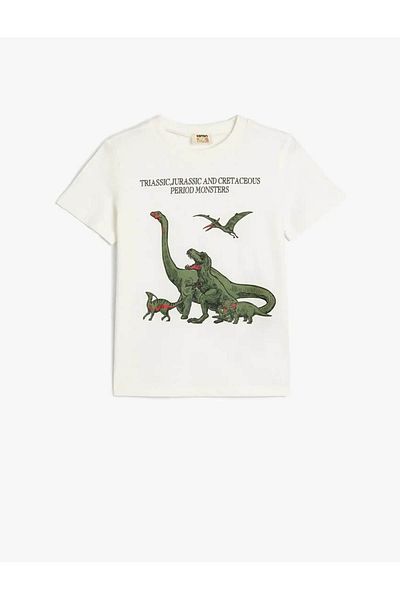 Koton Μπλουζάκι Dinosaur T-shirt με κοντό μανίκι εκρού για αγόρι 5skb10057tk