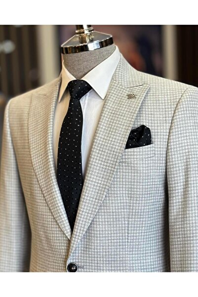 TerziAdemAltun Italian Style Slim Fit Houndstooth Pattern Men's Jacket Gray T12544