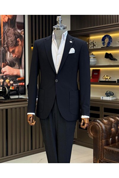 TerziAdemAltun سترة رجالية بجيب نحيف على الطراز الإيطالي باللون الأسود T12223